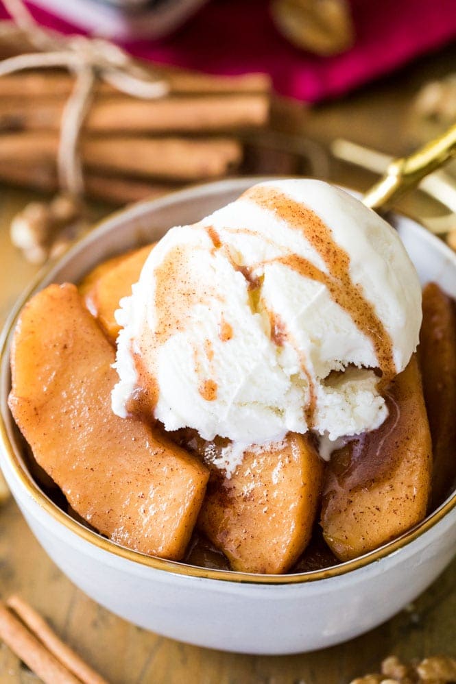 Cinnamon Baked Apples topped off with vanilla ice cream