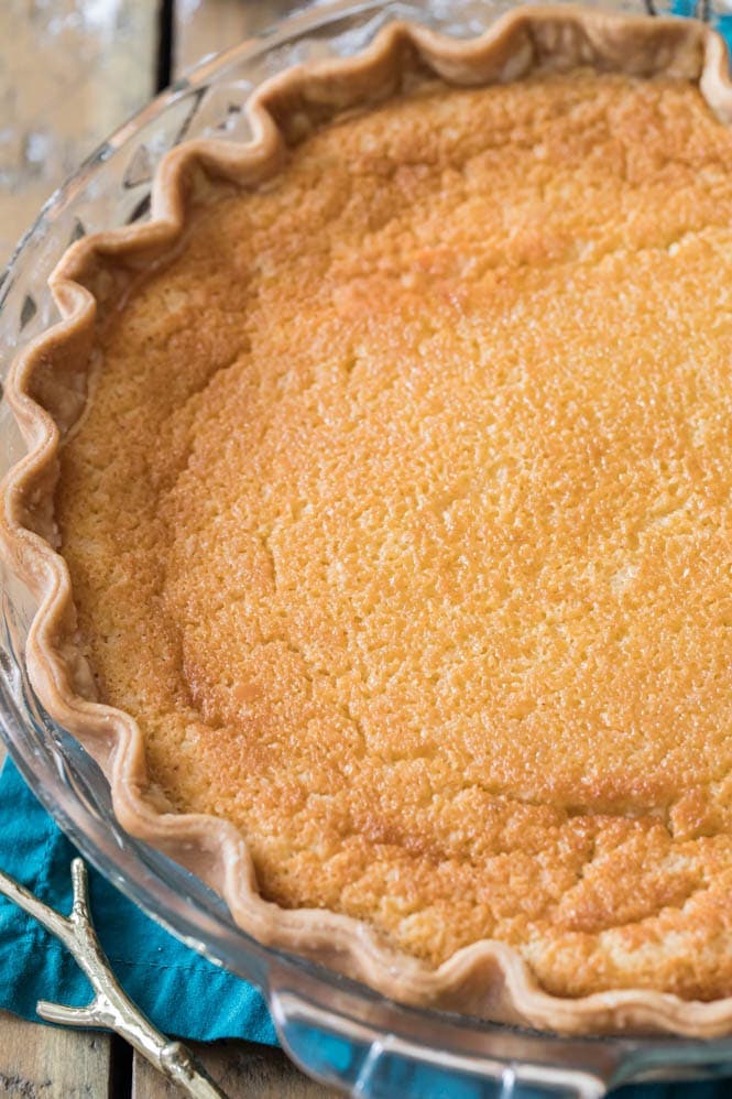 freshly baked buttermilk pie with golden surface