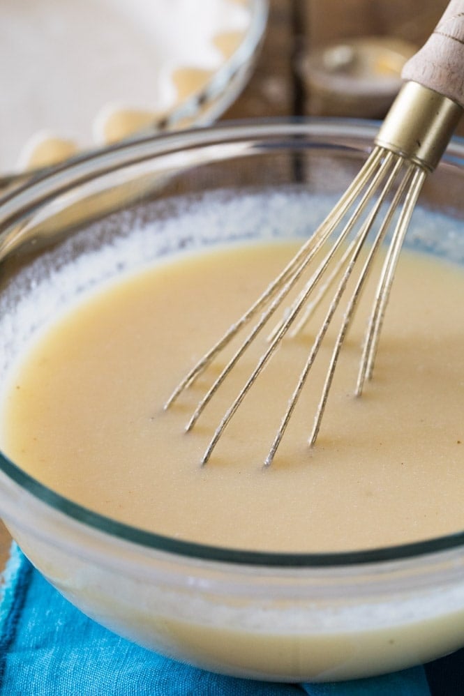 Whisking buttermilk pie filling