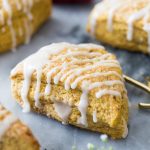 Pumpkin scone with icing drizzle