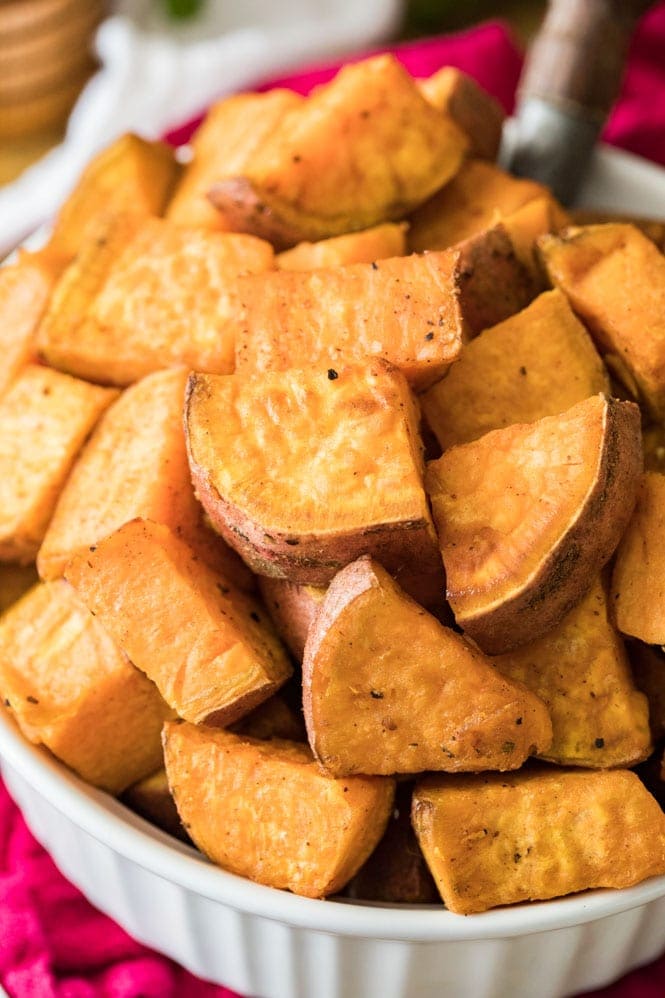 Bowl of roasted sweet potatoes