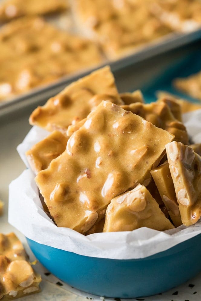 Gift container full of peanut brittle