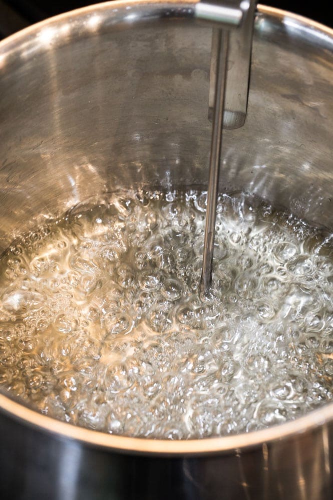 Candy thermometer in peanut brittle mixture