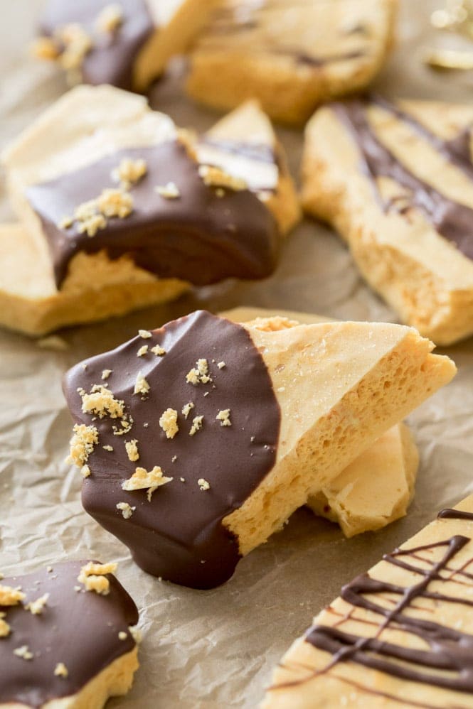 Honeycomb candy dipped in chocolate