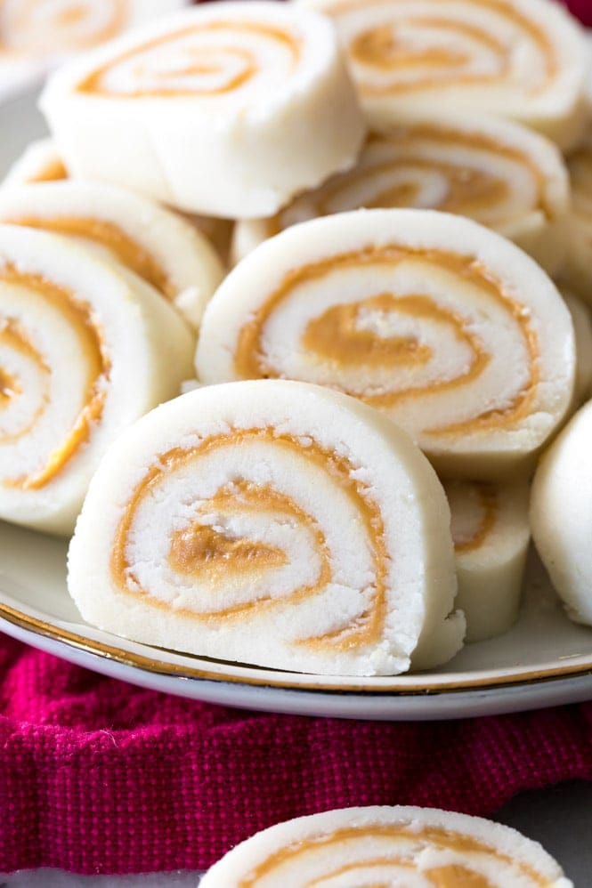 Peanut butter pinwheel potato candy on a plate