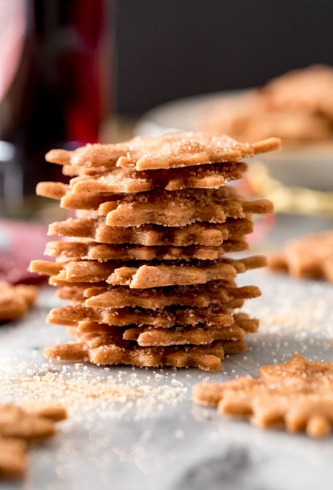 Tower of very thin maple leaf cookies