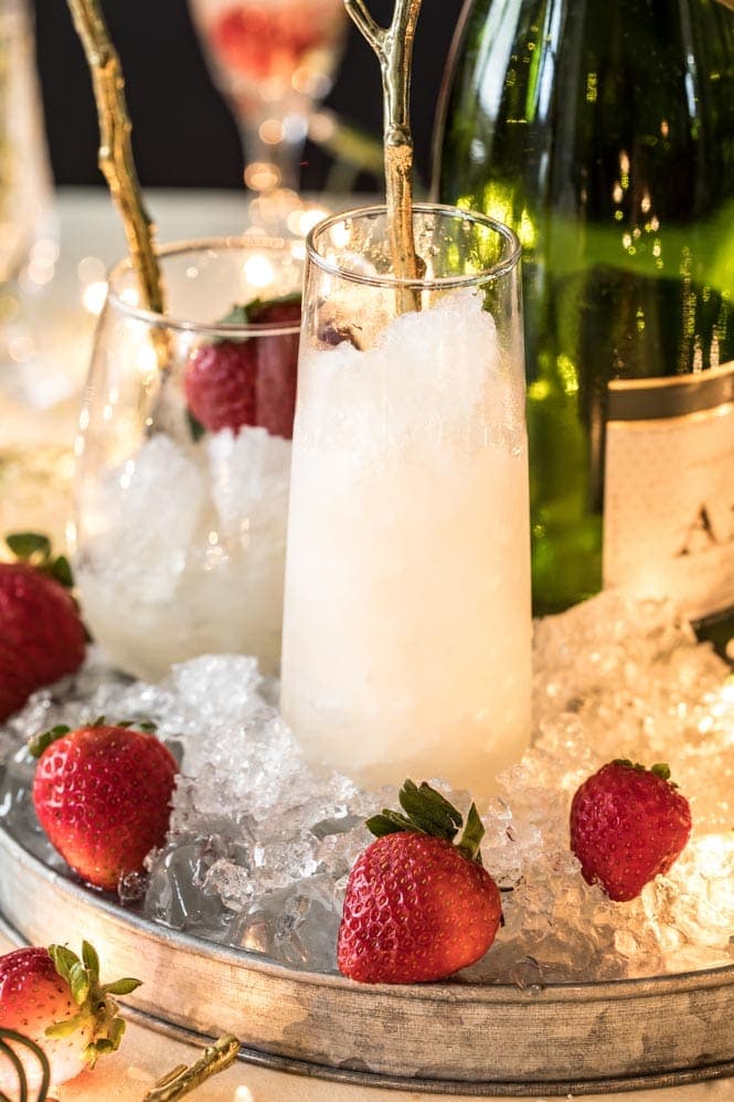 Champagne flute filled with champagne granita