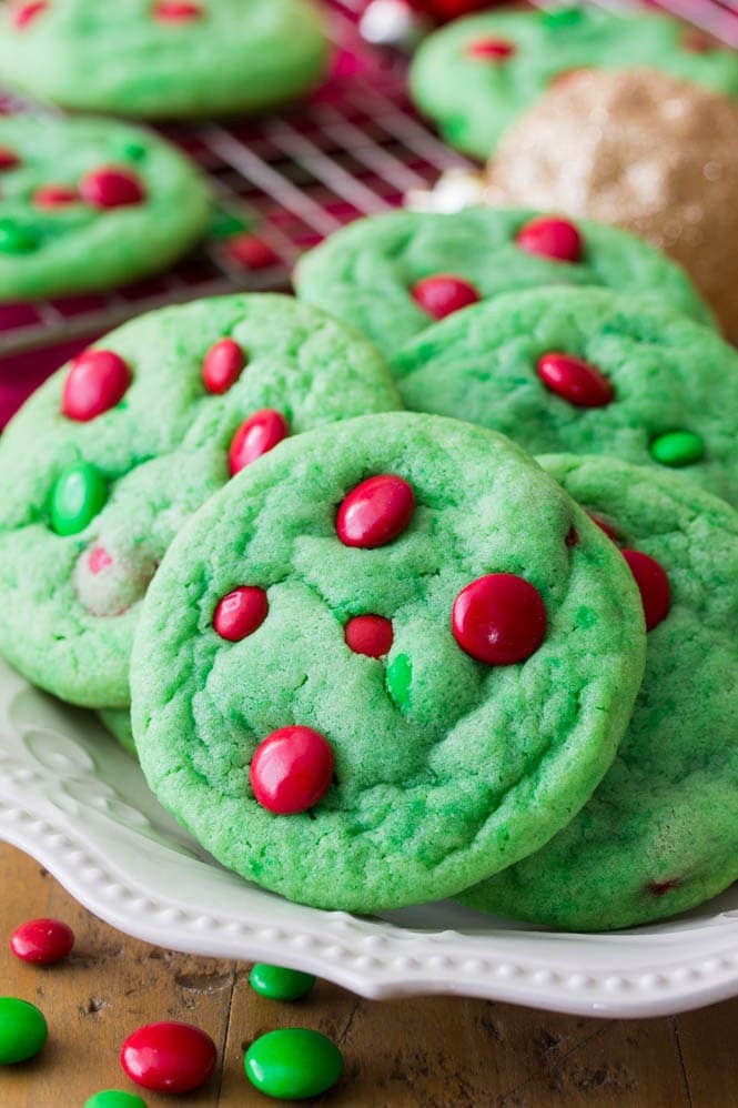 Green grinch cookies on plate