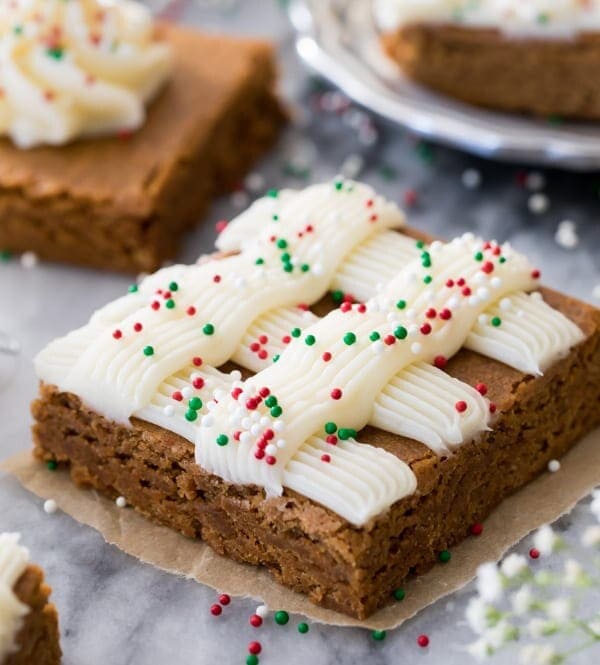 Gingerbread bar on marble surface