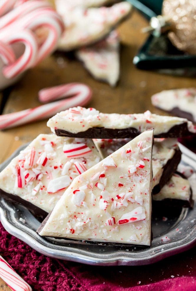 Plate of peppermint bark pieces