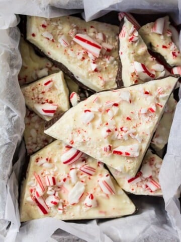 Peppermint Bark pieces in container