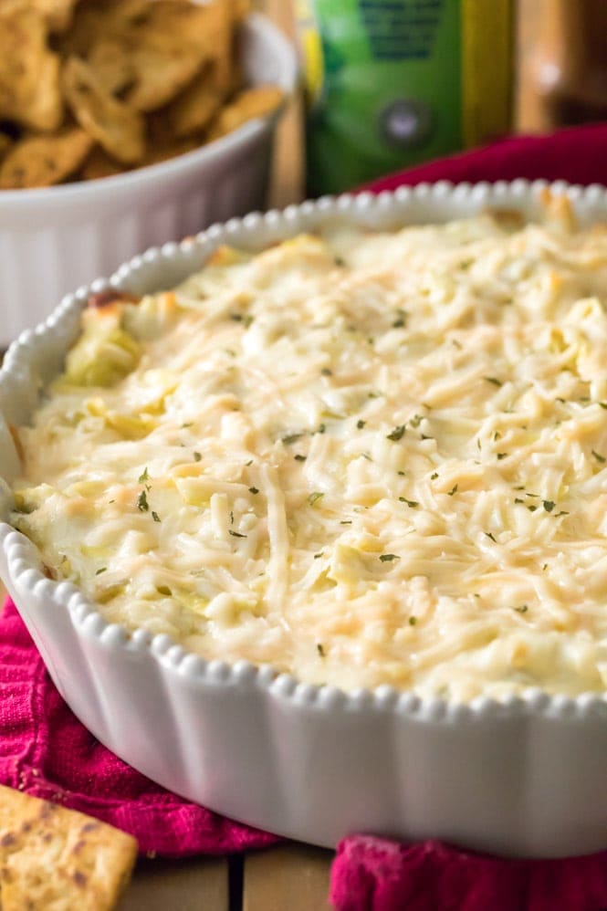 Hot Artichoke Dip in pie plate