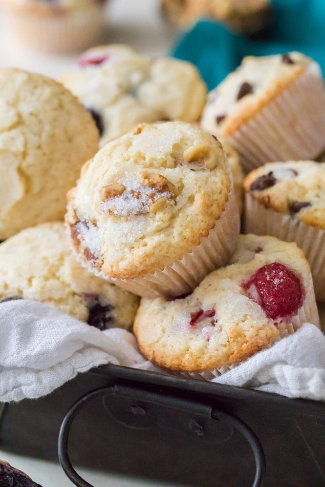 A basket of perfect muffins made from the best muffin recipe