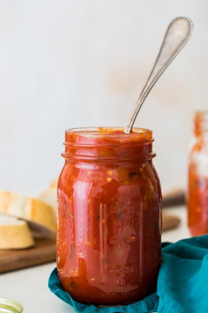 Jar of easy homemade marinara sauce