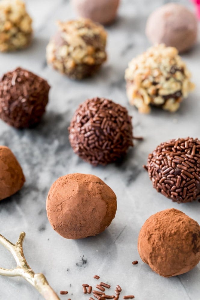 Chocolate truffles with different toppings