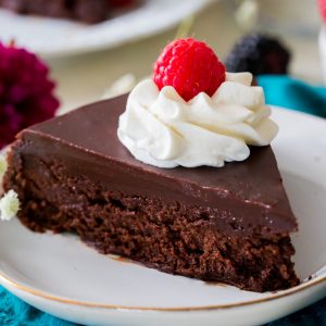 Slice of flourless chocolate cake