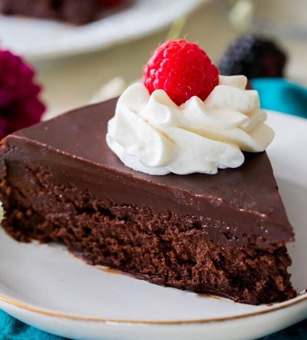Slice of flourless chocolate cake