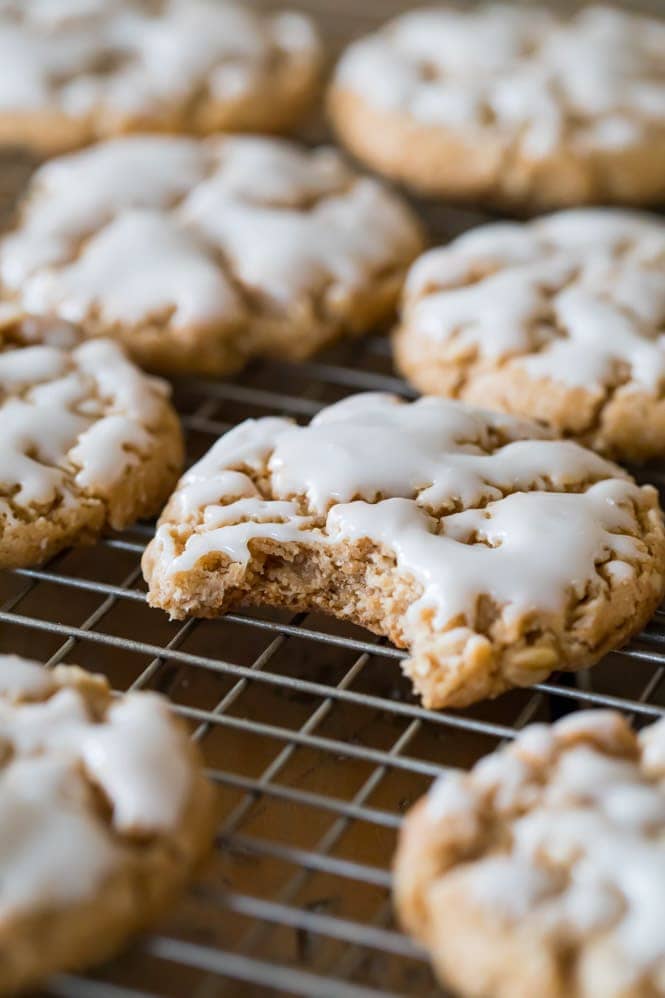 chewy inside of iced oatmeal cookie