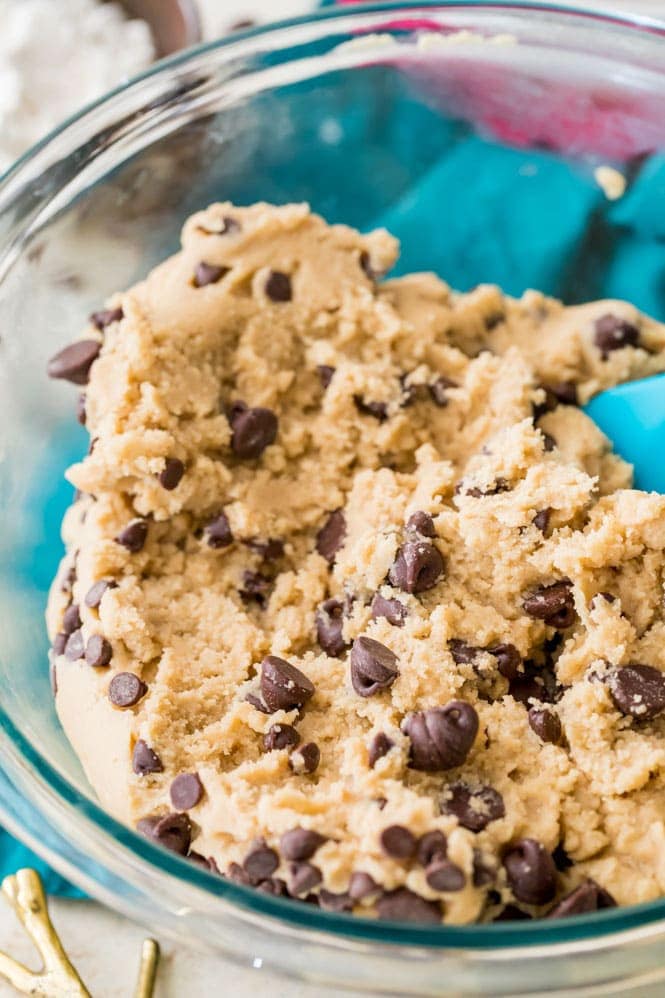 Edible cookie dough batter in mixing bowl