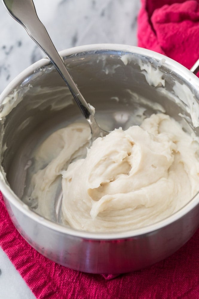 Flour and milk paste in saucepan