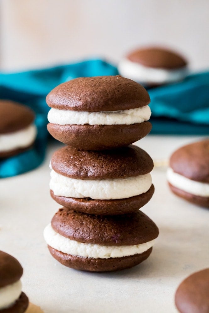 Three gobs stacked on a white background