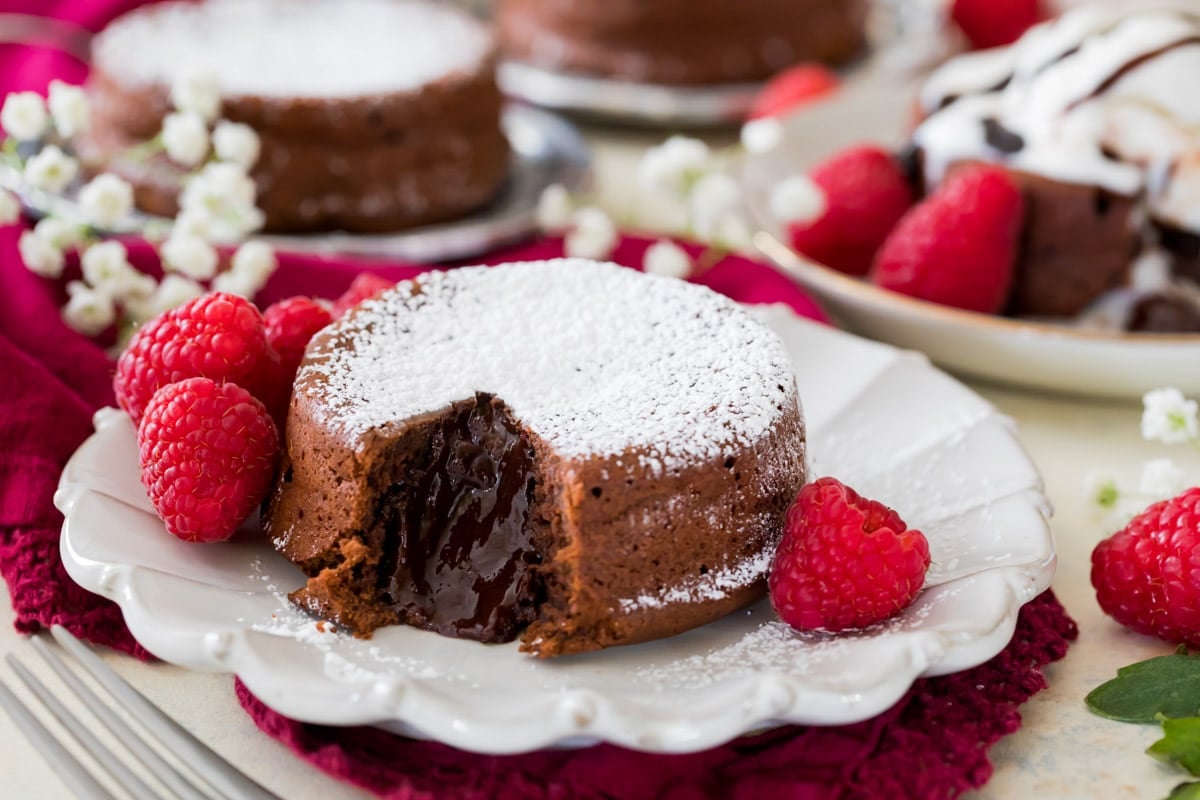 chocolate lava cakes on white plate