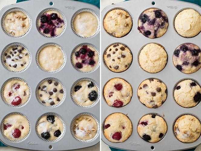 Muffin recipe, before and after baking
