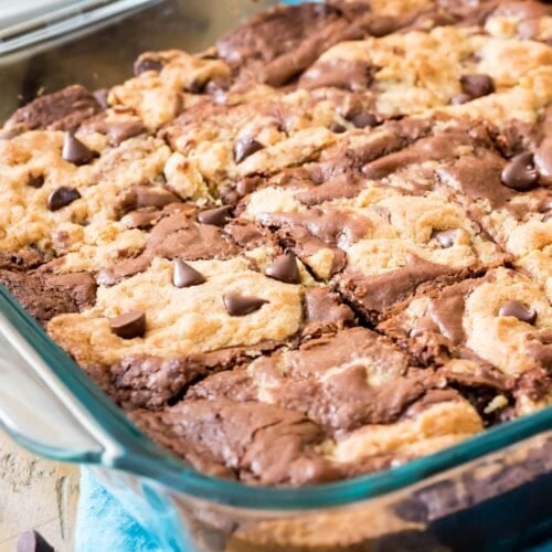 brookies baked into a glass dish