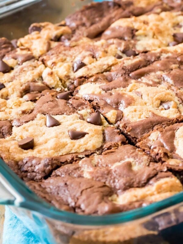 brookies baked into a glass dish