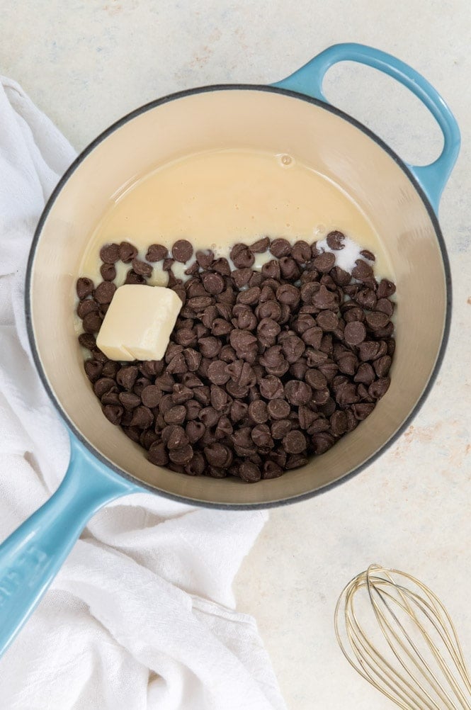 How to make easy fudge: ingredients in saucepan