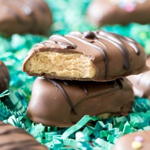 Peanut butter egg with a bite missing