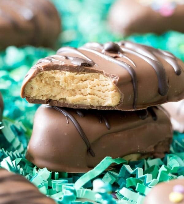 Peanut butter egg with a bite missing