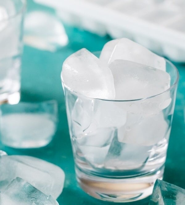 Ice cubes in drinking glass