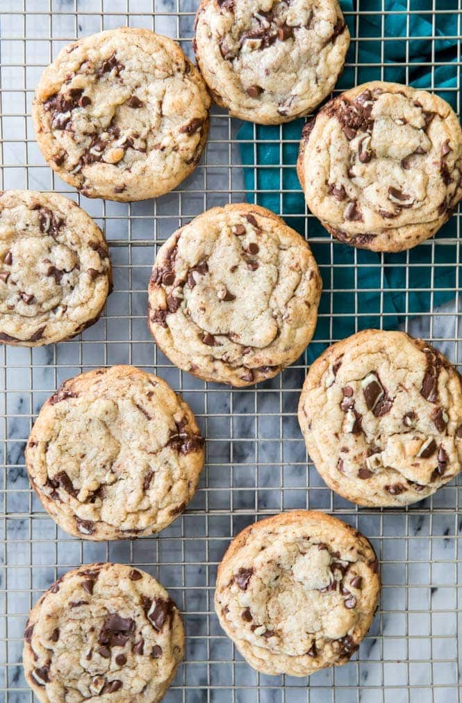 Mint Chocolate Chip Cookies cooling on cooling rack