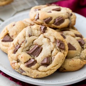 Peanut butter chocolate chunk cookies on plate