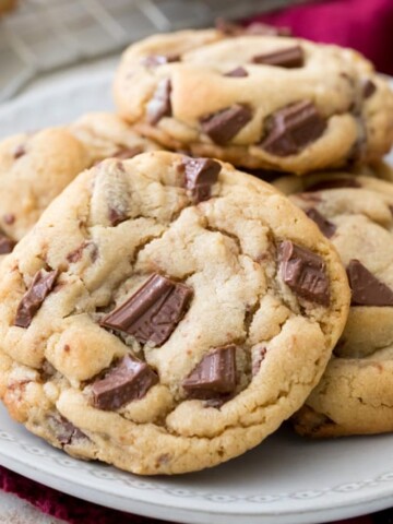 Peanut butter chocolate chunk cookies on plate