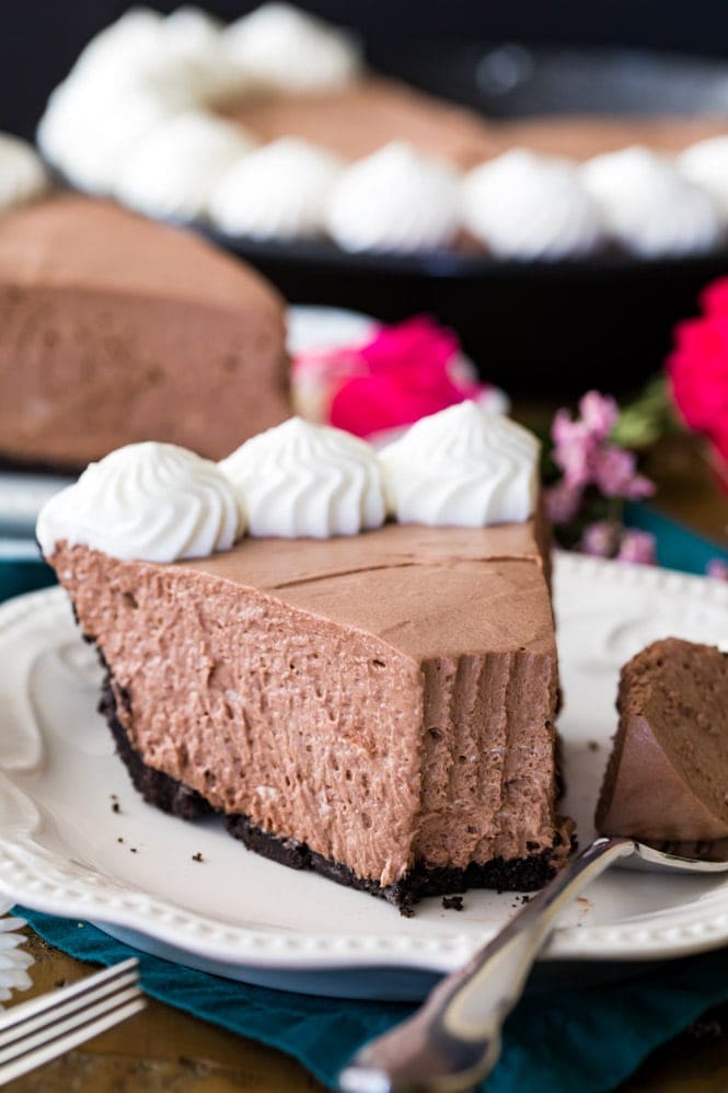 Icebox pie with bite out of it-- showing creamy texture