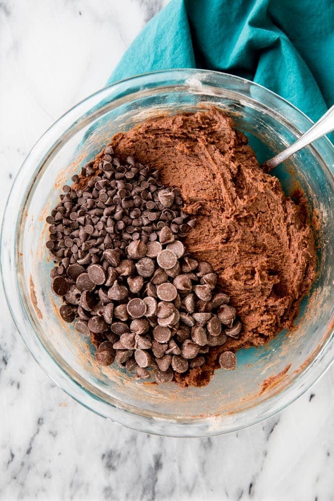How to make Chocolate Cookies: Stirring chocolate into cookie dough