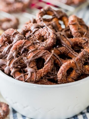 Candied pretzels in bowl
