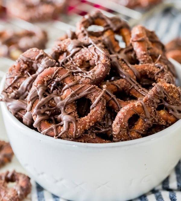Candied pretzels in bowl