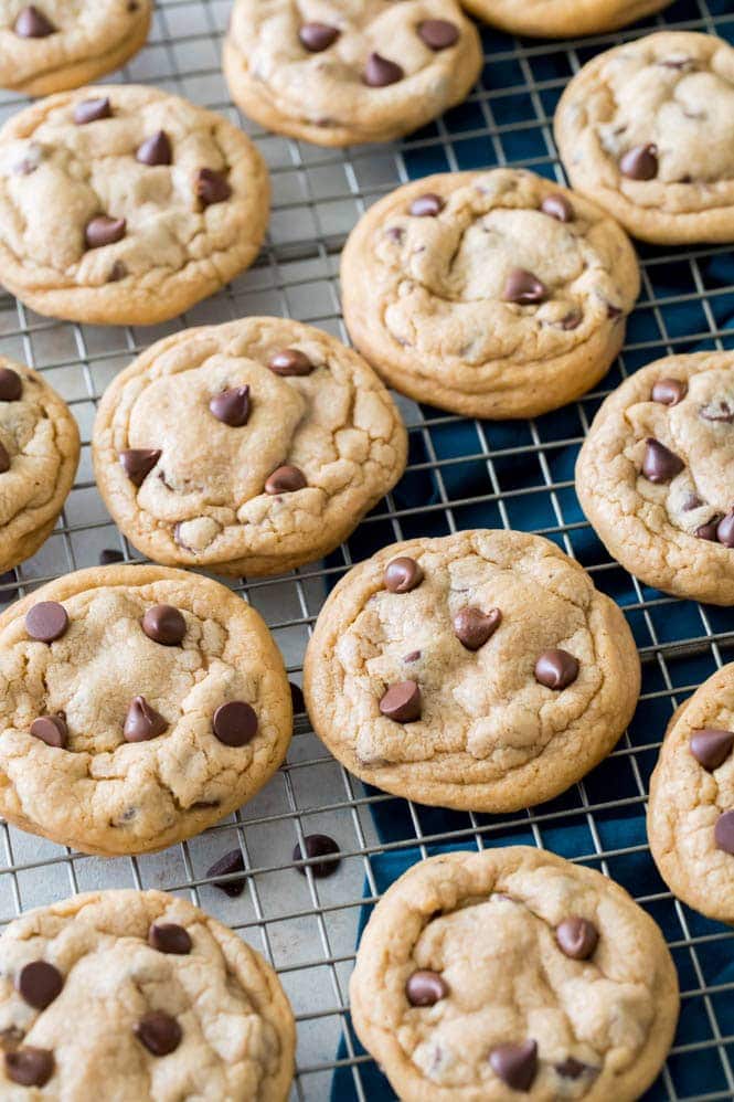 Freshly baked pudding cookies on cooling rack