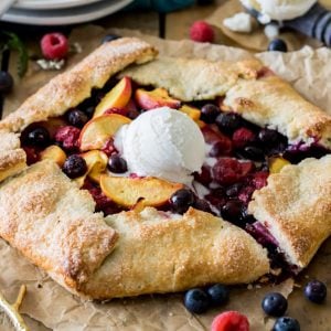 Fruit galette with scoop of ice cream