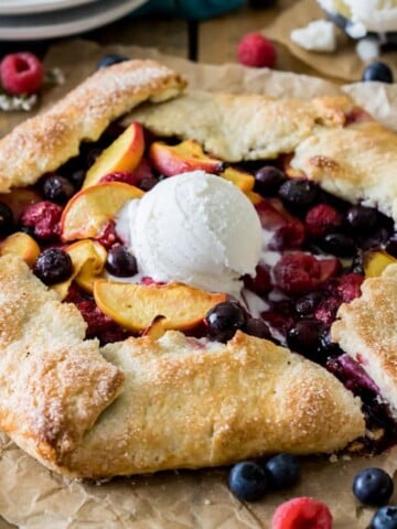 Fruit galette with scoop of ice cream