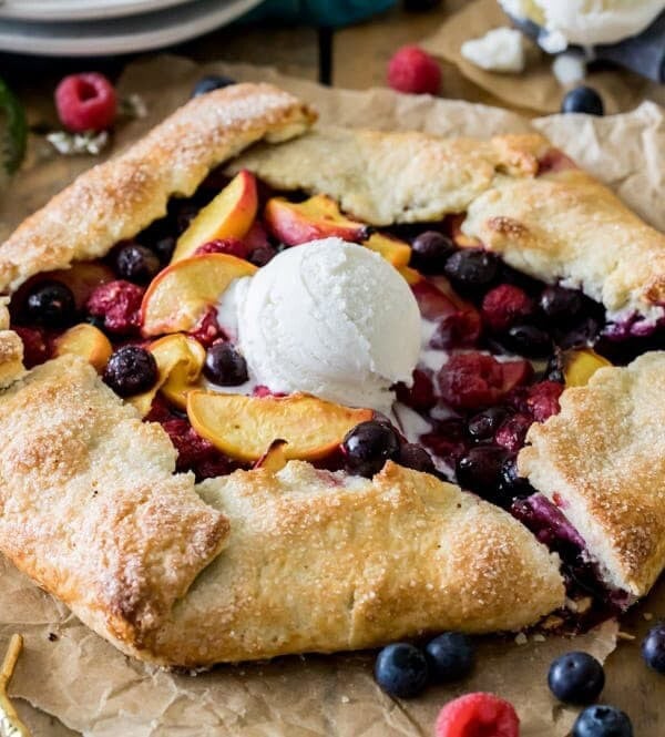 Fruit galette with scoop of ice cream