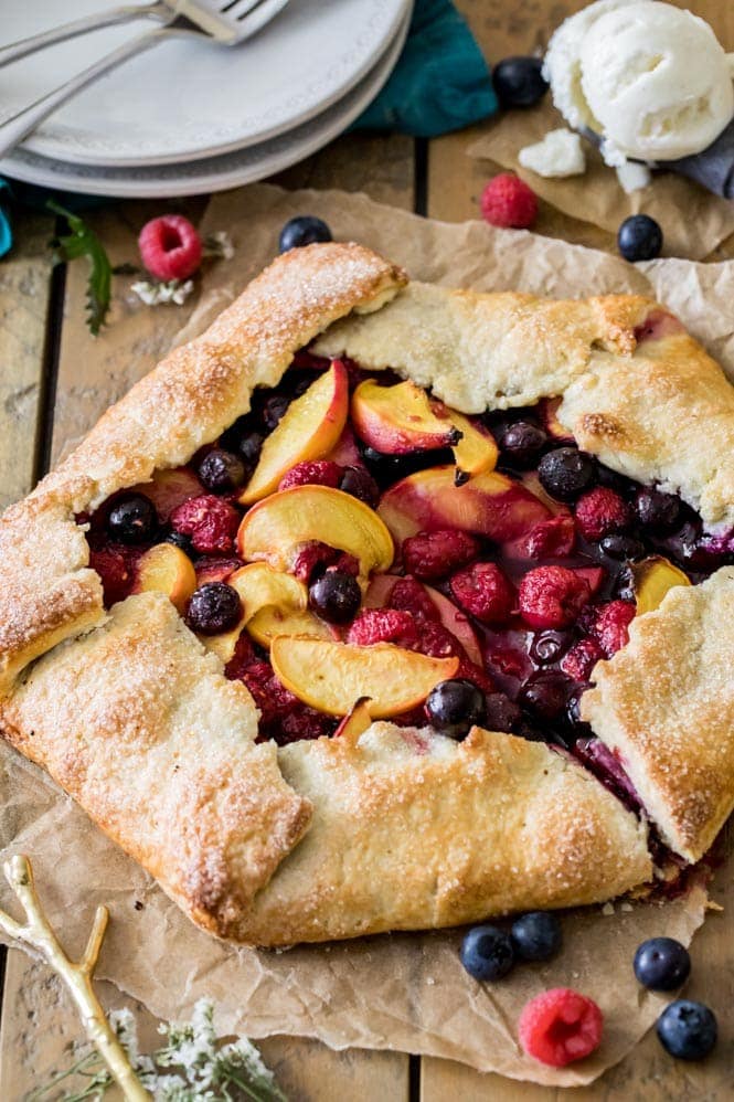 Fruit galette on wood board