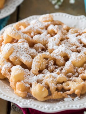 Funnel cake dusted with powdered sugar