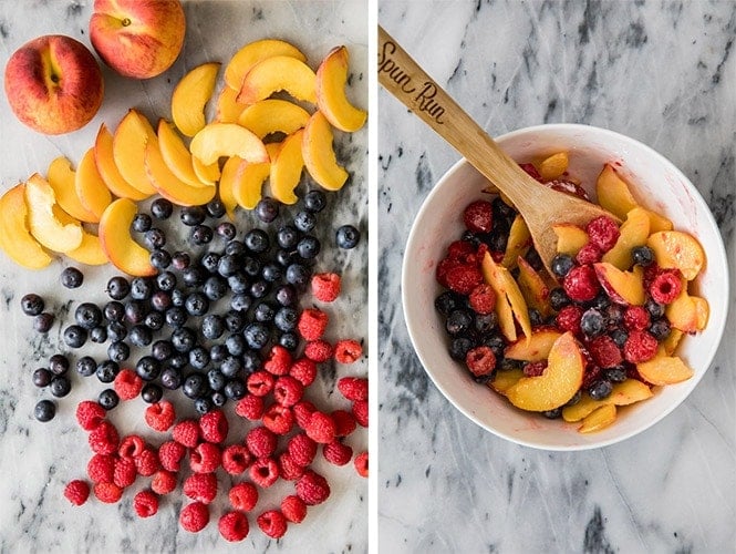 How to make fruit galette filling -- peaches, blueberries, raspberries