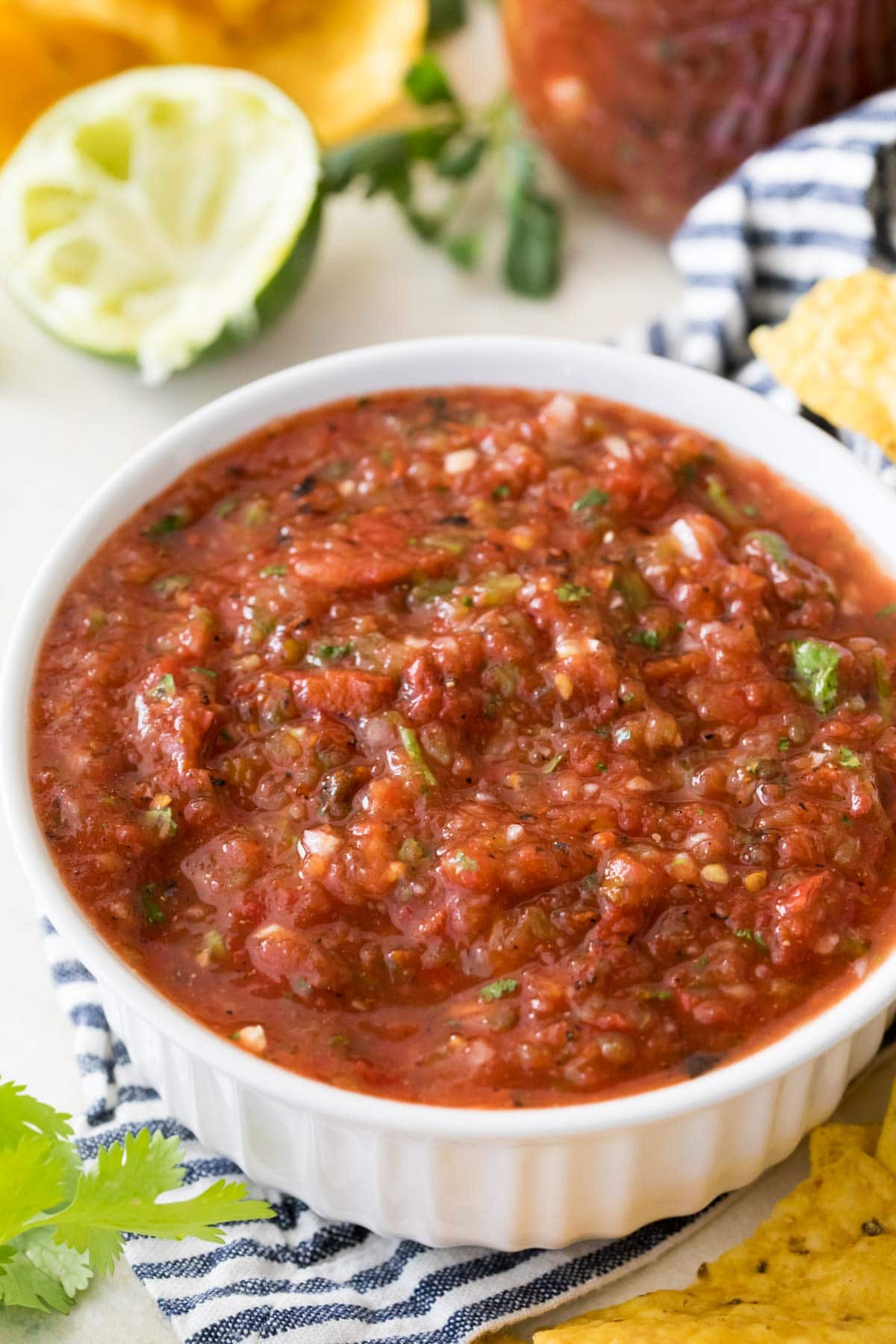 Salsa in white bowl