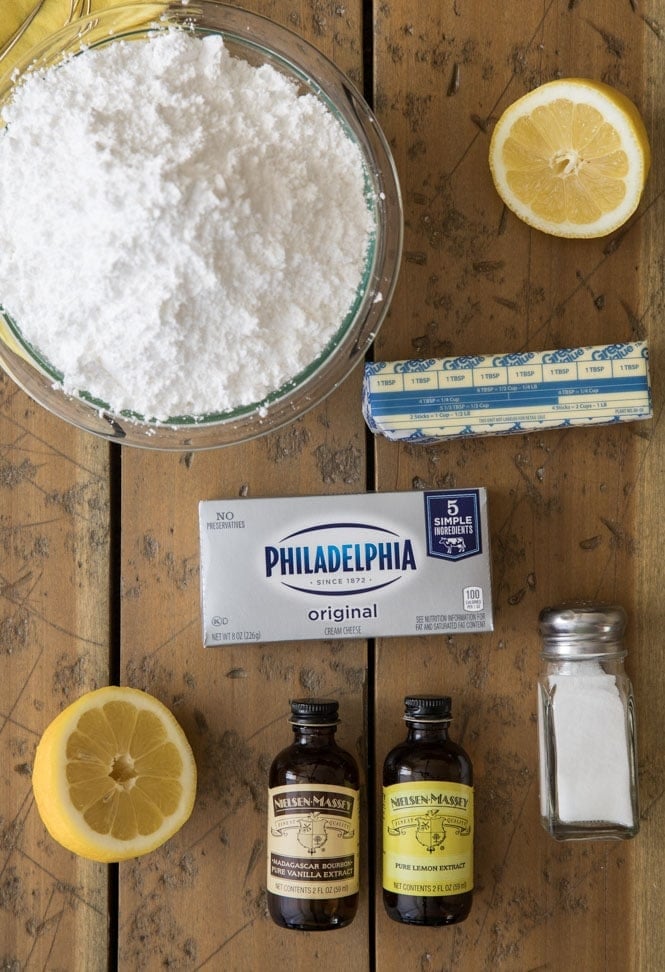 ingredients for lemon cream cheese frosting