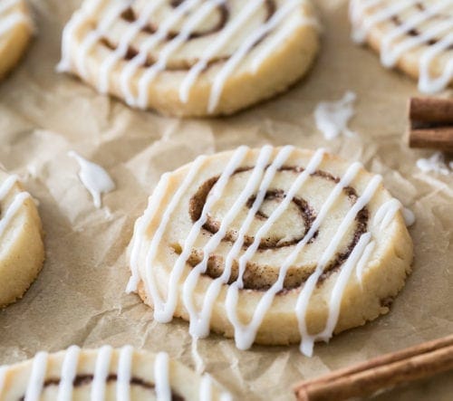 cinnamon roll cookies on parchment paper